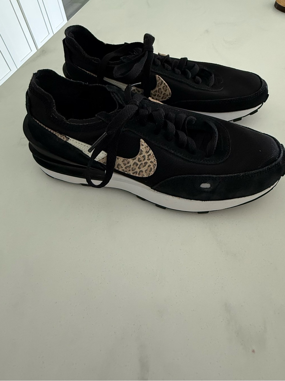 Nike Black Women's Runner Sneakers with Leopard Swoosh